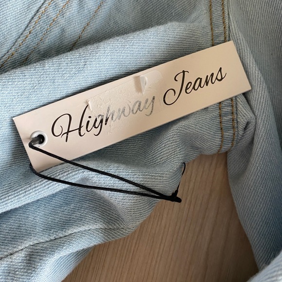 Highway Jeans Denim Plaid Trucker Jacket Women M Blue Tan Oversized NWT - Picture 6 of 9